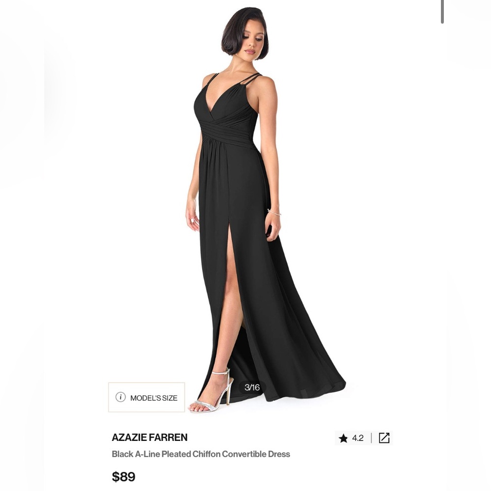 Black A Line Pleated Chiffon Convertible Dress (Bridesmaid)